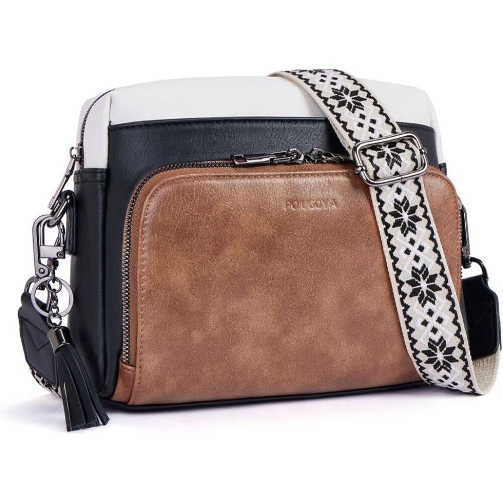 Women Crossbody Bag Vegan Leather Rfid Wallet Compact Multi-Pocket Crossbody